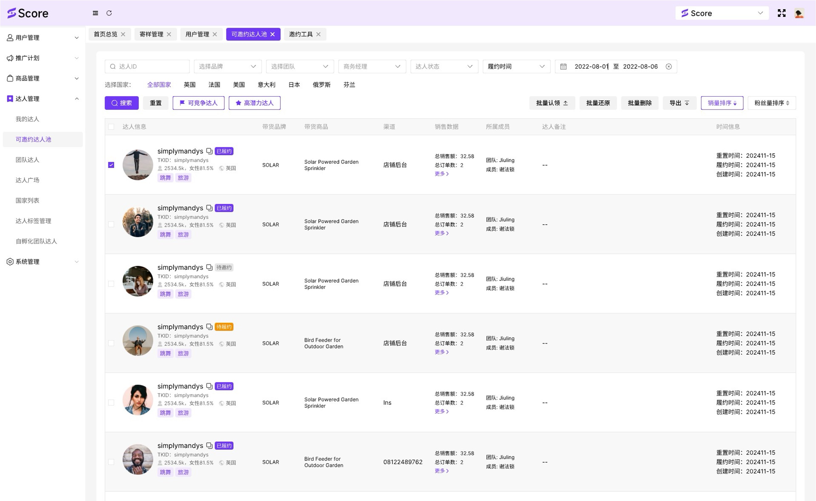 达人资产，中央管理 interface